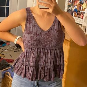 AE PURPLE PRINT TIERED TANK TOP SHIRT